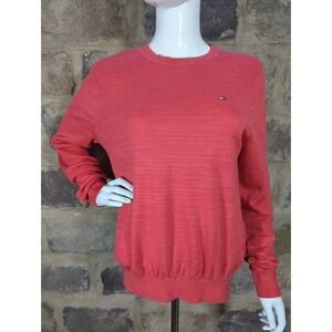 Tommy Hilfiger Crew Neck Pull Over Sweater Pink Linen‎ Blend Woman's Size Medium